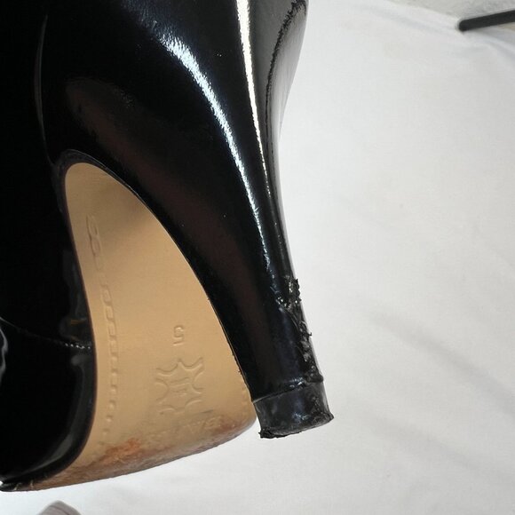 Bally Classic Patent Leather Pumps Cone Heel Almond Toe Black 5 - Picture 12 of 13